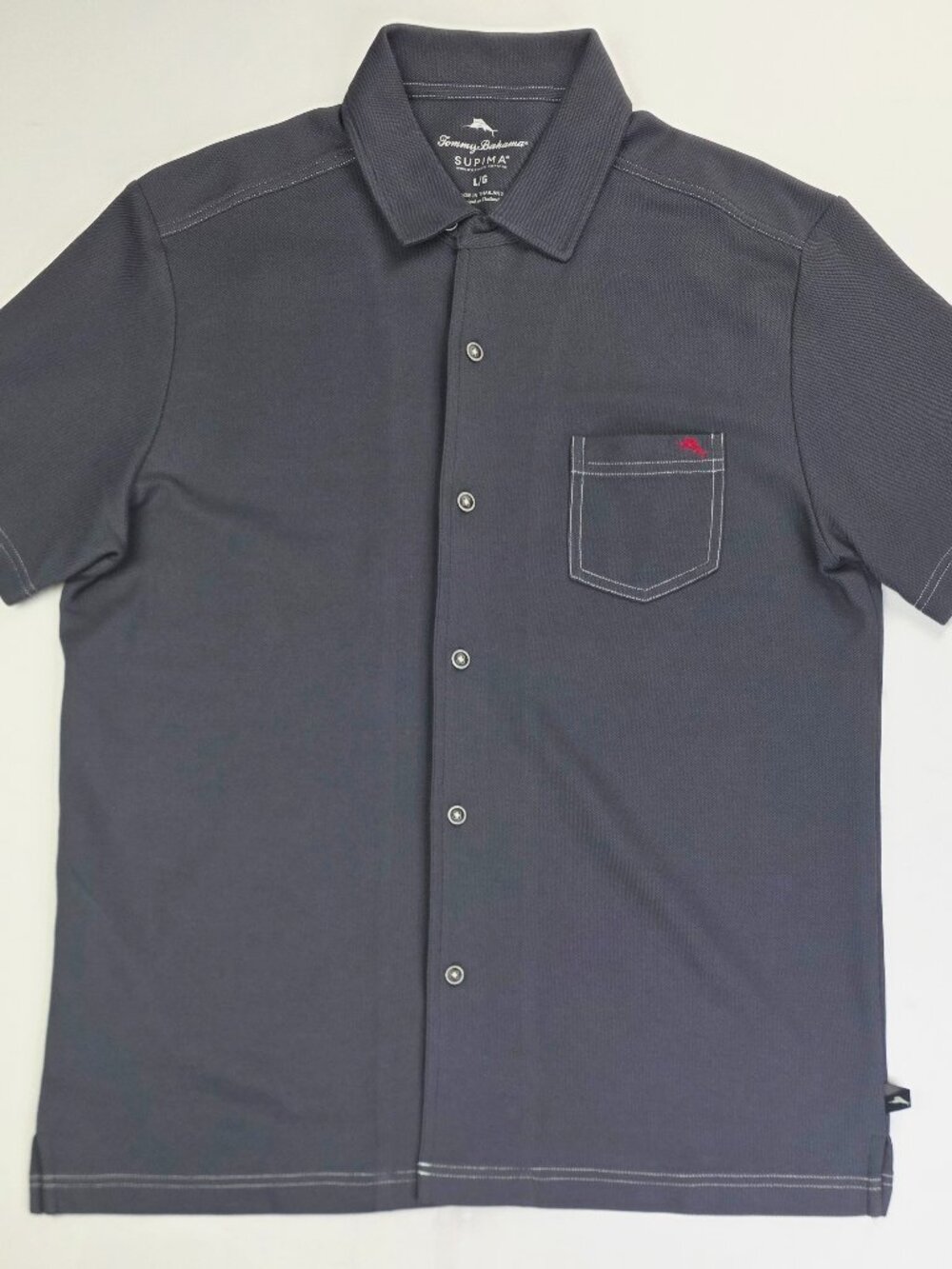 Tommy Bahama Charcoal Gray Short Sleeve Mens Size Large Embroidered Logo Shirt